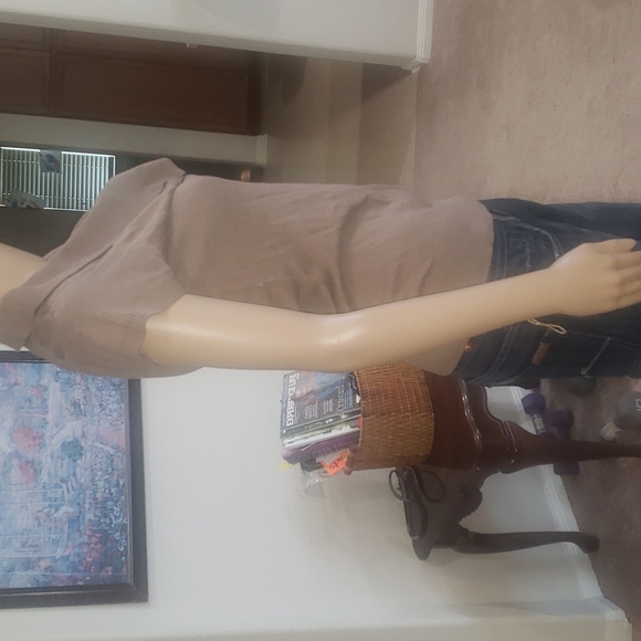 Banana Republic m light brown short sleeve sweater cowlneck ribbed hems - Picture 4 of 8